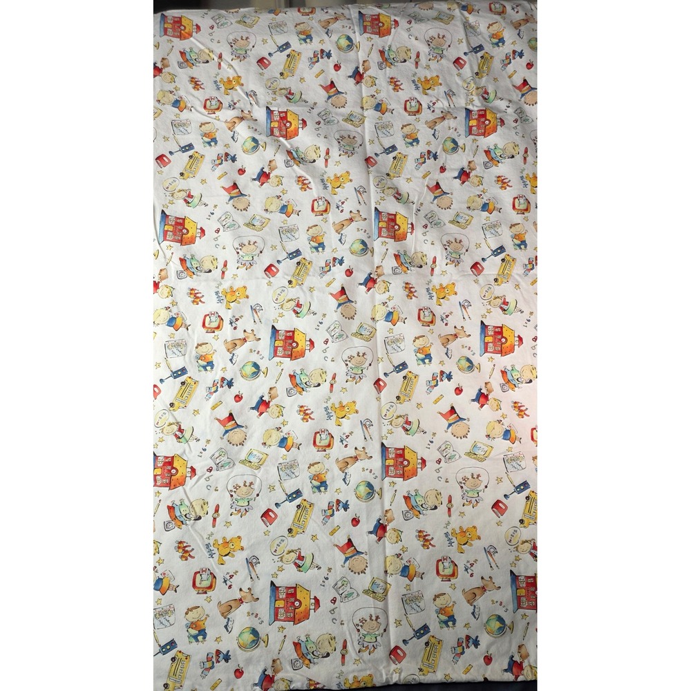 Vintage Back to School Novelty Print Cotton Fabric Remnant Schoolhouse Bus 31x20